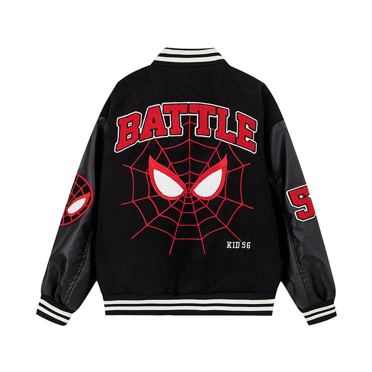 Veste Spiderman - Miles Morales, Veste Universitaire - Noire et Rouge en  Coton et Cuir avec capuche, Oversize, Unisexe